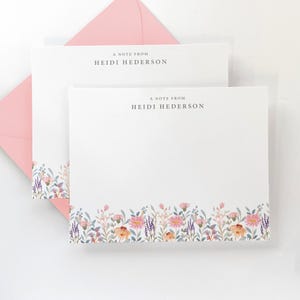 Personalized Stationery Set - Floral Note Card Set - Wildflower Flat Note Card - Gift for Her - Set of 16