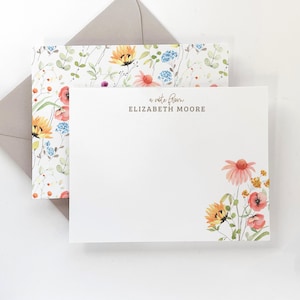 Ensemble de papeterie personnalisée - Ensemble de cartes de correspondance florales - Carte de correspondance plate fleurs sauvages - Cadeau pour elle - Lot de 16