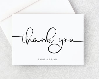 Thank You Card - Personalized Folded Thank You Card with Envelopes - Black and White - Simple - Cute