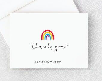 Rainbow Thank You Card - Thank You Card - Personalized Folded Thank You Card with Envelopes - Colorful Rainbow