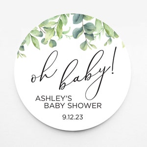 Oh Baby Thank You Favor Sticker - Eucalyptus Leaves and Black - Baby Shower Favor Sticker