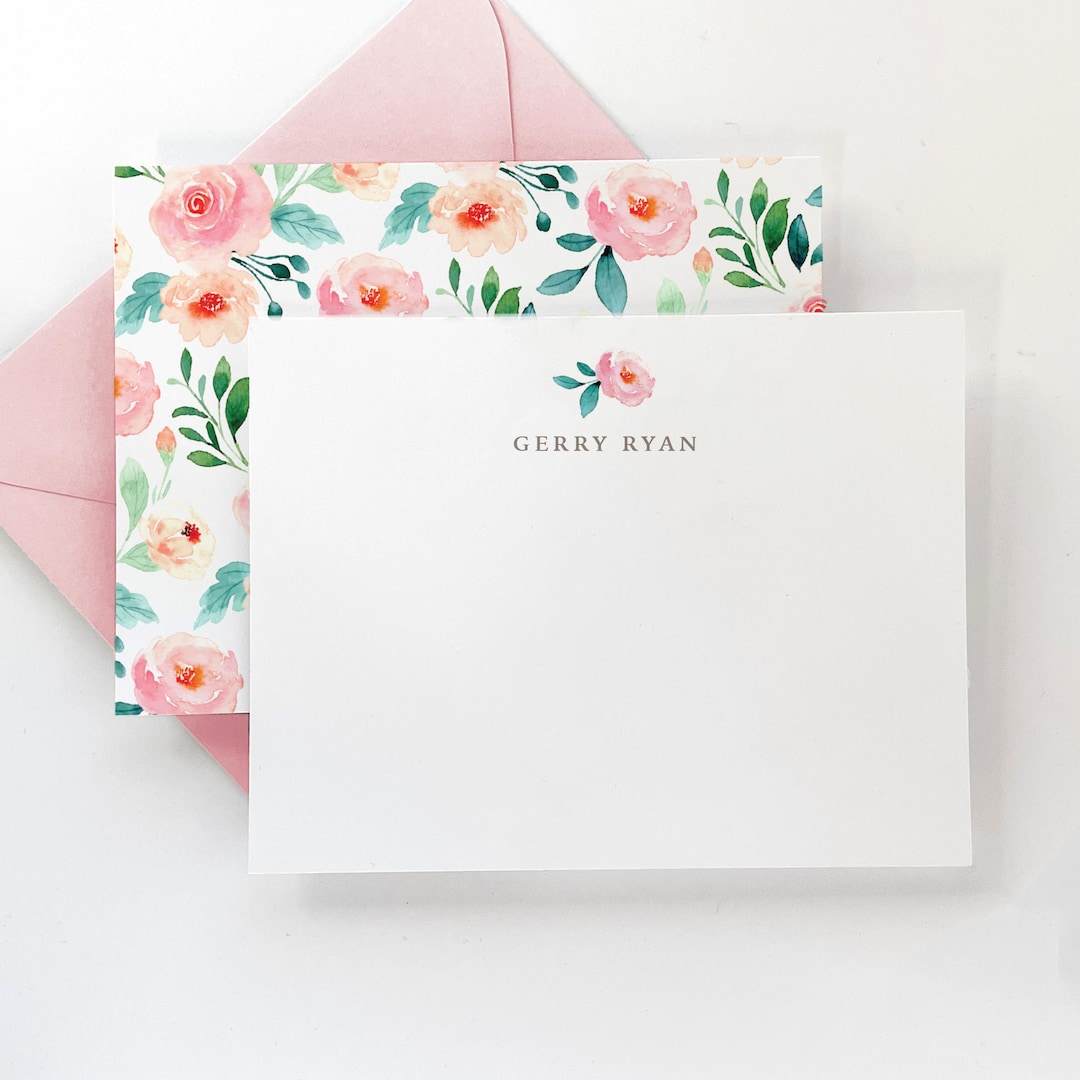 Personalized Stationery Set - Floral Initial Note Card Set - Pink Rose ...
