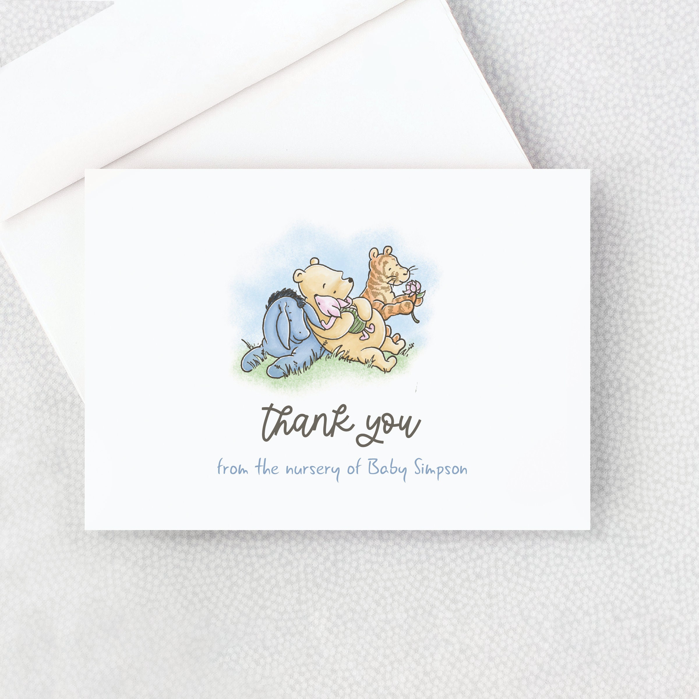 サンキューカード手書き　poohページ Winnie the Pooh Thank You Card - Etsy