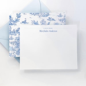 Ensemble de papeterie personnalisée - ensemble de cartes de correspondance toile - carte de correspondance plate toile bleue - cadeau pour elle - lot de 16