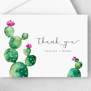 Cactus Thank You Card - Thank You Card - Personalized Folded Thank You Card with Envelopes - Watercolor Cactus