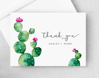 Cactus Thank You Card - Thank You Card - Personalized Folded Thank You Card with Envelopes - Watercolor Cactus