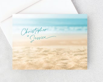 Beach Thank You Card - Destination Wedding Thank You Card - Personalized Folded Thank You Card with Envelopes - Beach and Water