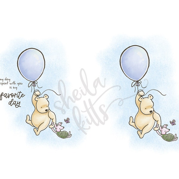 Classic Winnie the Pooh PNG - Winnie the Pooh Artwork - Pooh Illustration - Pooh and Piglet with Balloon - Pooh for Sublimation Pooh Clipart
