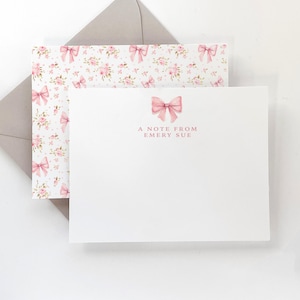 Coquette Stationery Set - Pink Bow and Rose Personalized Stationery Girls - Pink Bow Note Card Set - Gift for Her - Set of 16