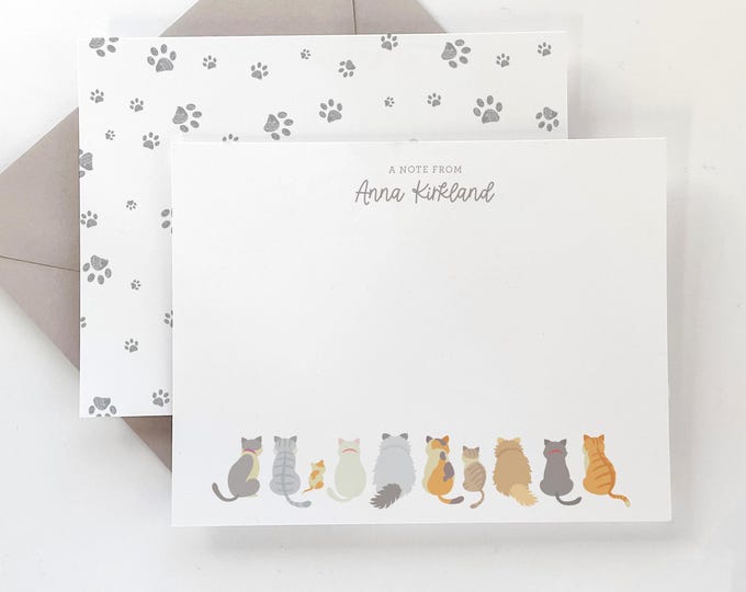 Cat Stationery - Personalized Cat Note Card Set - Cat Lover Stationery Set - Cat Lover Gift - Set of 16
