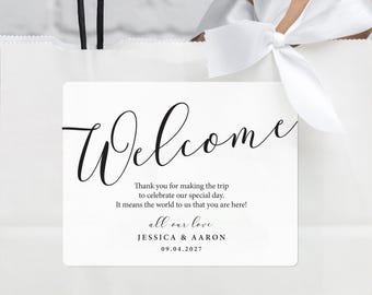 Wedding Welcome Bag Sticker - Welcome Bag for Hotel Guests Stickers - Black and White - STICKER ONLY - Rectangle