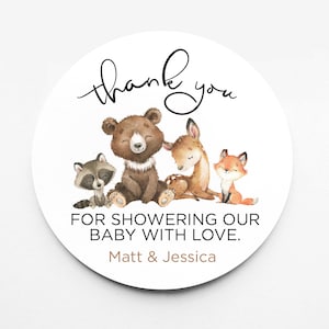 Woodland Baby Shower Favor Sticker - Woodland Animals - Thank You Favor Sticker - Woodland Creatures