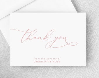 Baby Shower Thank You Card - From the Nursery of - Folded with Envelopes - Blush Pink Baby Girl - Blank Inside - Personalized Thank You Card