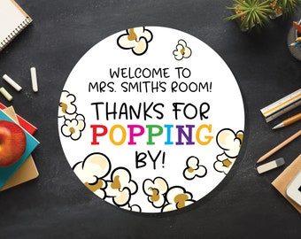 Thanks for Popping By Stickers - Popcorn Favor Stickers - Back to School Stickers - Teacher Stickers - School Stickers - Welcome Back