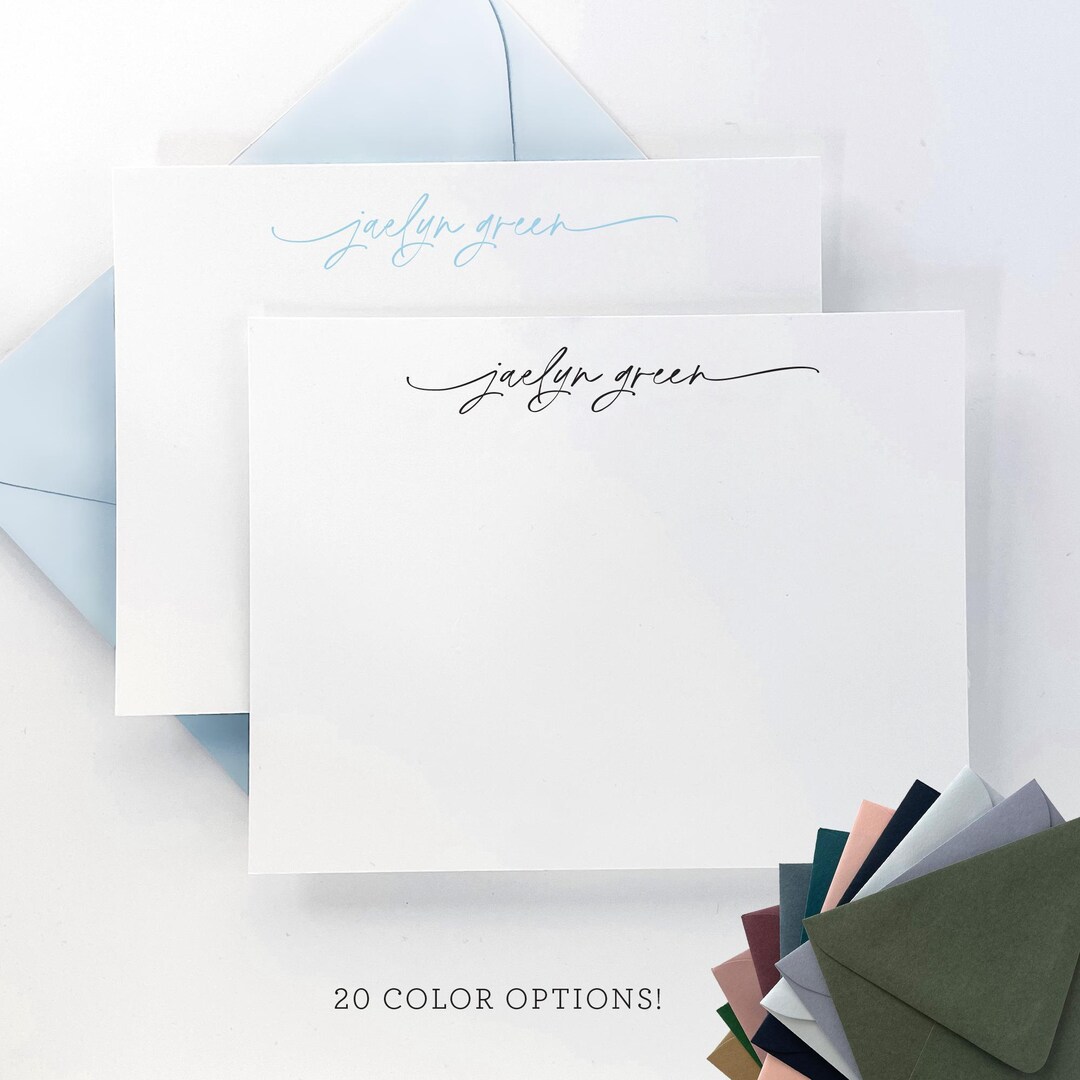 Personalized Stationery Set - Script Note Card Set - Simple Modern Flat ...