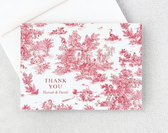Toile Thank You Card - Red Wedding Thank You Card - Shower Thank You Card - Personalized with Envelopes - Toile de Jouy - French Pattern