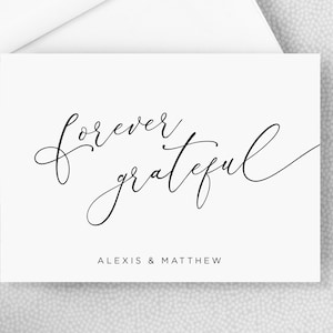 Thank You Card - Forever Grateful - Personalized Folded Thank You Card with Envelopes - Black and White - Simple - Elegant