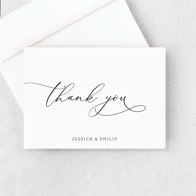 Thank You Card Personalized Folded Thank You Card with Envelopes Black and White Simple Elegant image 1