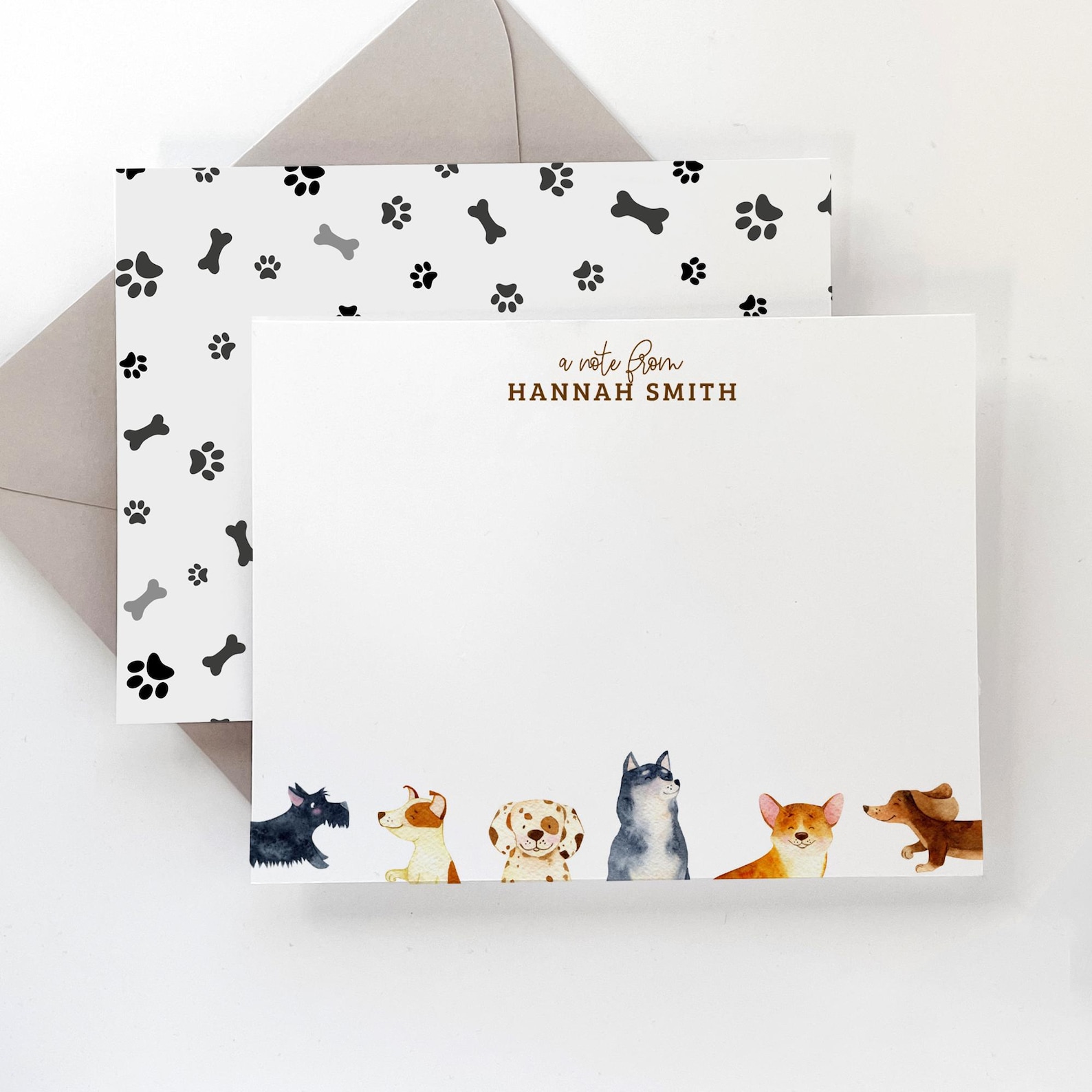 Dog Stationery - Personalized Dog Note Card Set - Two-sided Cute Dog ...