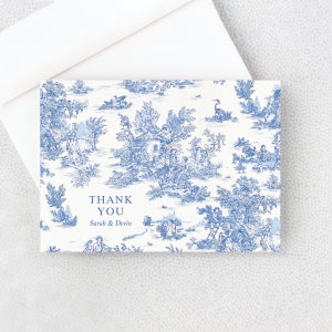 Toile Thank You Card Blue Wedding Thank You Card Shower Thank You Card Personalized with Envelopes Toile de Jouy French Pattern image 1