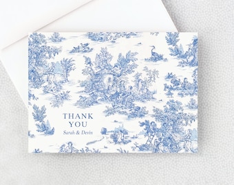 Toile Thank You Card - Blue Wedding Thank You Card - Shower Thank You Card - Personalized with Envelopes - Toile de Jouy - French Pattern