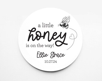 Honey Favor Stickers - Honey Baby Shower Stickers - Jar Lid Stickers - Honey Favor - A little Honey is on the way - Bee Baby Shower