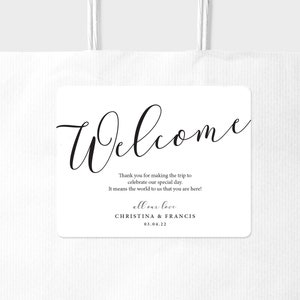 Wedding Welcome Bag Sticker - Welcome Bag for Hotel Guests Stickers - Black and White - STICKER ONLY - Rectangle