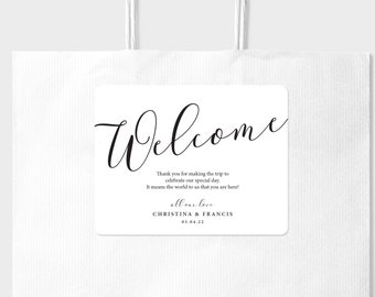 Wedding Welcome Bag Sticker - Welcome Bag for Hotel Guests Stickers - Black and White - STICKER ONLY - Rectangle