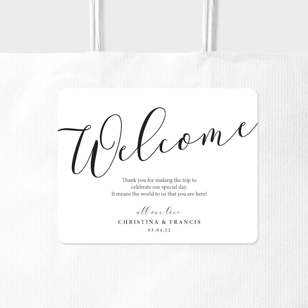 Wedding Welcome Bag Sticker - Welcome Bag for Hotel Guests Stickers - Black and White - STICKER ONLY - Rectangle