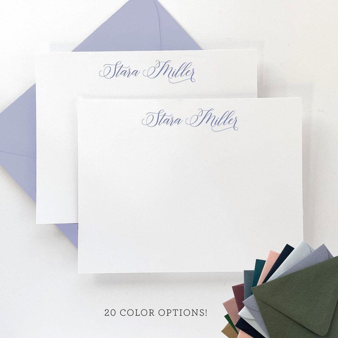 Personalized Stationery Set - Script Note Card Set - Simple Modern Flat ...