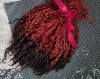 Teeswater locks / 7-9’ in length/ Color “Red and black”/ hand-dyed soft wool/ Doll hair/ Art doll/ Blythe/ BJD doll/ spinning