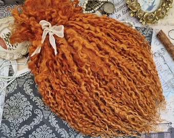 Teeswater locks / Extra long 11-12’ / Color "Ginger"/ hand-dyed soft wool/ Doll hair/ Art doll/ Blythe/ BJD doll/ spinning