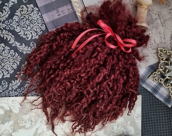 Teeswater locks / 7-9’ in length/ Color " Cabernet /" hand-dyed soft wool/ Doll hair/ Art doll/ Blythe/ BJD doll/ spinning