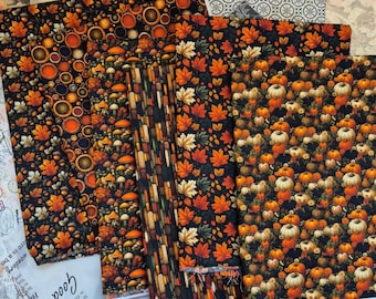 Designer "Autumn vibe" Fabric Collection – 6pcs 100% Cotton Fabric Set, Small Print for Dolls & Crafts