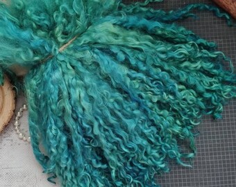 Teeswater locks / 7-9’ in length/ Color “Turquoise”/ hand-dyed soft wool/ Doll hair/ Art doll/ Blythe/ BJD doll/ spinning