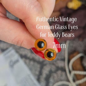 Vintage tyska glasögon av nallebjörn på tråd, bärnsten, 7 mm, gamla glasögon för nallar, dockor och OOAK-djur