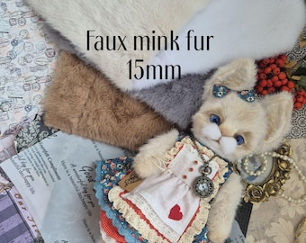 Faux mink fur, pile length 15mm, faux fur / 35x50cm (13.7x19.7 inches)