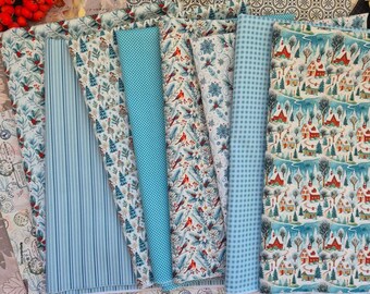 Designer "Frost patterns" Fabric Collection - 8pcs 100% Cotton Fabric Set, Small Print for Dolls & Crafts