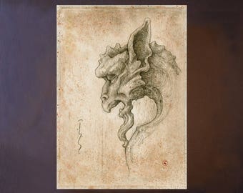 Le Duc - Drawing - Gicleeprint - Fantasyart - High quality fine artprint A4 - fully printed A4 - of my original drawing - Gargoyle