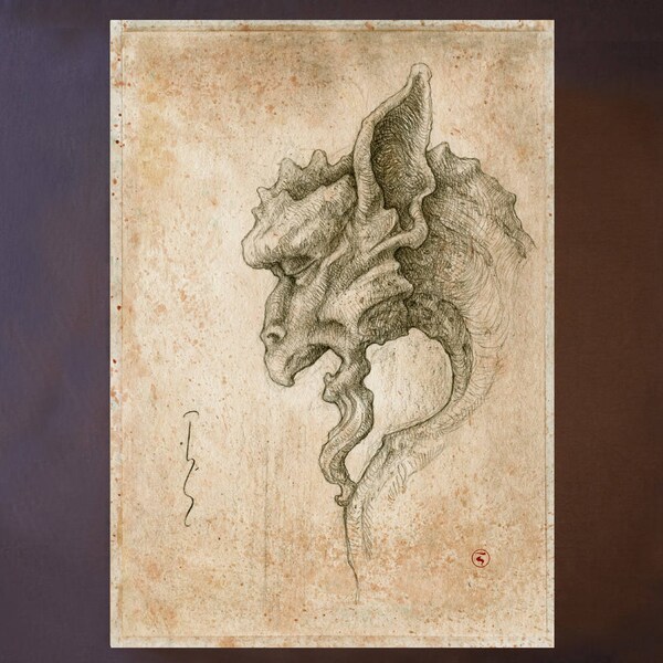 Le Duc - Drawing - Gicleeprint - Fantasyart - High quality fine artprint A4 - fully printed A4 - of my original drawing - Gargoyle