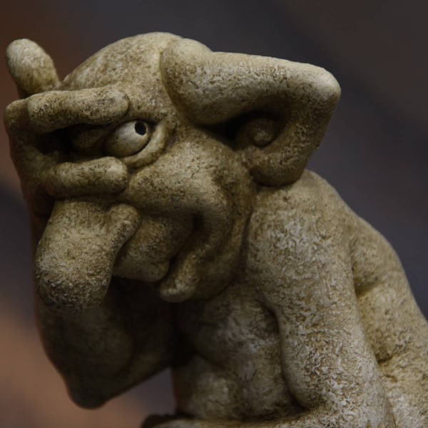 SPIEK gargoyle - friendly troll, handmade cast stone sculpture, home and garden decoration - 1 of The 3 Monkeys: see no evil - zen statue