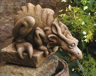 Crache - Gargouille - Fontaine - Ornement - Décoration en pierre artisanale - Dragon - Statue de jardin - Fantaisie - Sculpture gothique - Art Médiéval