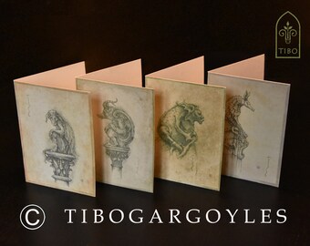 Set of 4 postcards after my original drawings - Tibo "Livingstones" - Fantasyart - High quality fine artprint - Gargoyles - Gothic creatures