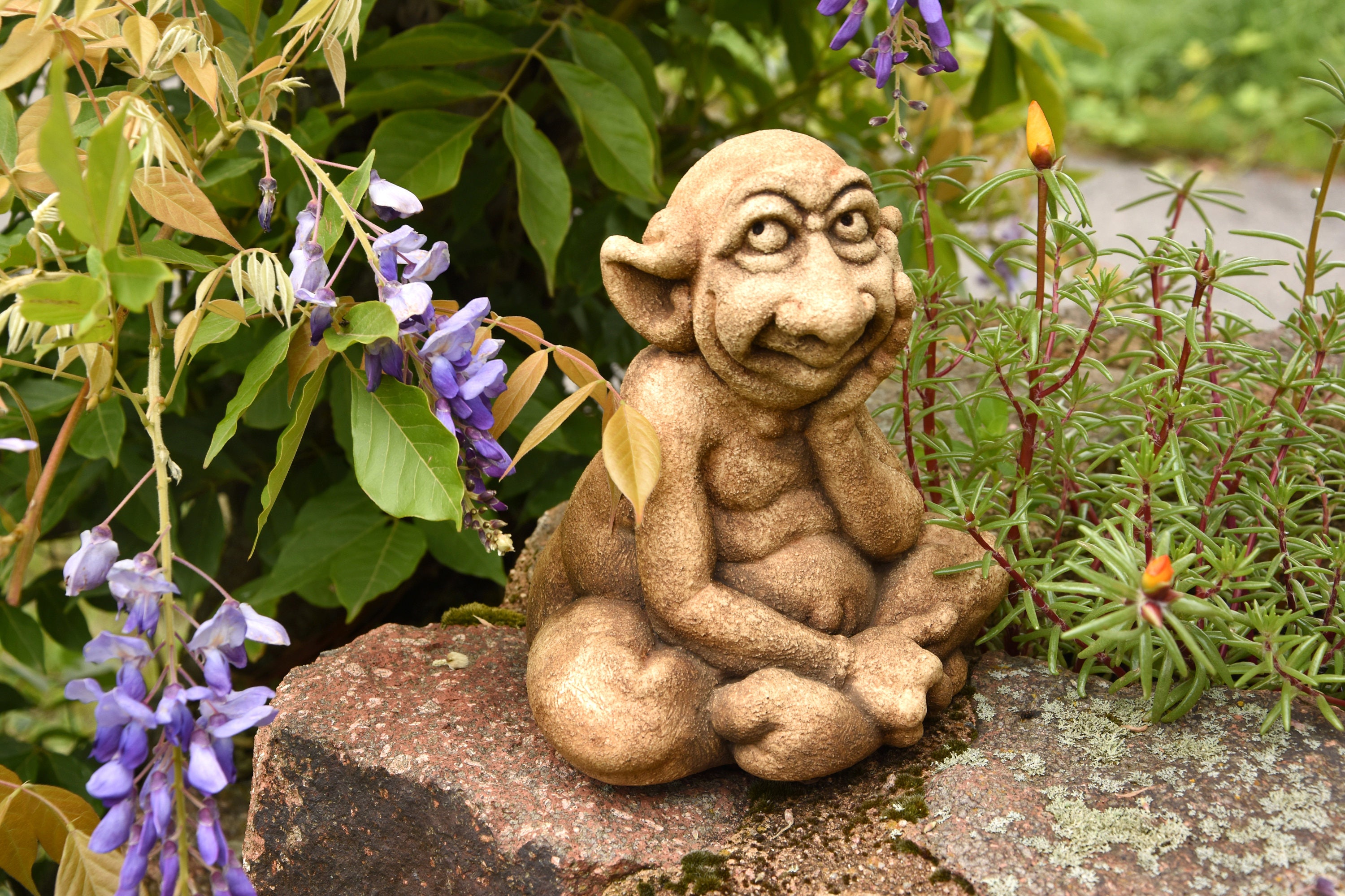 Patat - Gargouille Statue Gothique Troll Amical Zen Feng Shui Sculpture en Pierre Moulée Décoration 