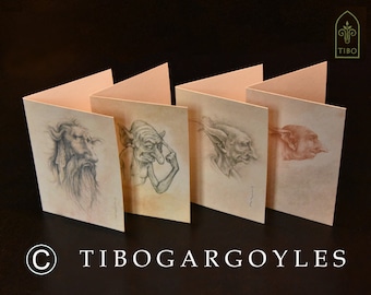 Set of 4 postcards after my original drawings - crazy Tibo Characters - Fantasyart - High quality artprint - Gargoyles - Gothic creatures