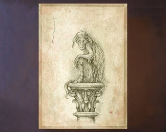 Gavroche - Drawing - Gicleeprint - Fantasyart - High quality fine artprint A4 - fully printed A4 - of my original drawing - Gargoyle