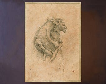 Spitt - Drawing - Gicleeprint - Fantasyart - High quality fine artprint A4 - fully printed A4 - of my original drawing - Gargoyle