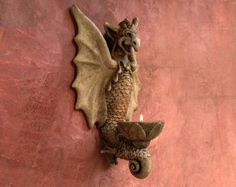NURF - Statue Gargouille - Bougeoir - Sculpture artisanale - Décoration murale - Bougeoir Dragon - Décoration maison - Art Médiéval