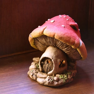 FUNGI- magic mushroom- candlelight- Gothic sculpture- wondrous home decoration- handmade Tibogargoyles- gnome house- fairytale mushroom lamp