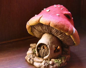 FUNGI- magic mushroom- candlelight- Gothic sculpture- wondrous home decoration- handmade Tibogargoyles- gnome house- fairytale mushroom lamp